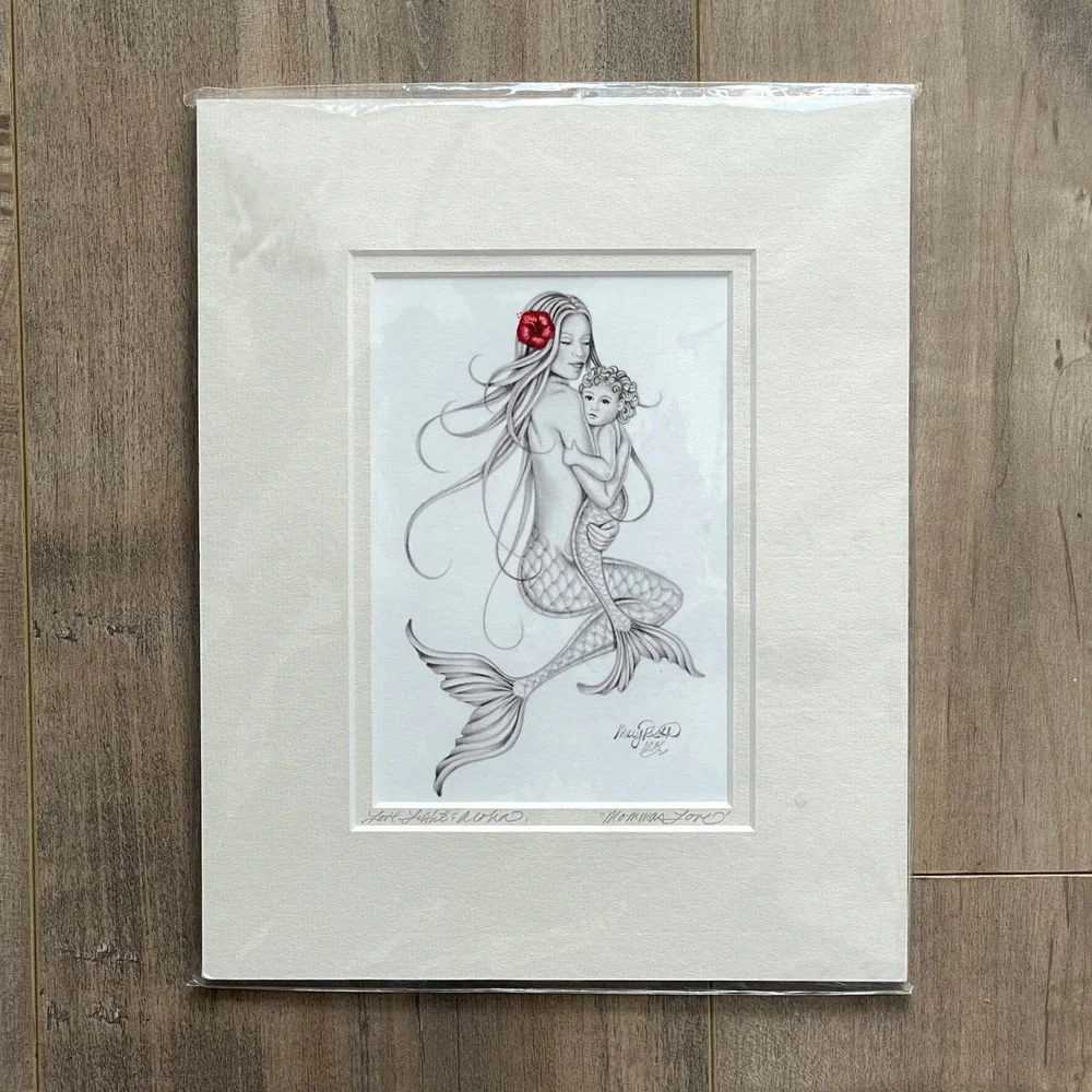 Original Art Sketch Signed Artisan Mermaid Marybeth Snider‎ Woman & Child Hawaii